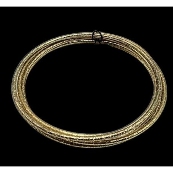 Macy's Gold-Tone Bangle Bracelet Set Of 7 Thin Lightweight Textured Metal Skinny - Picture 5 of 8